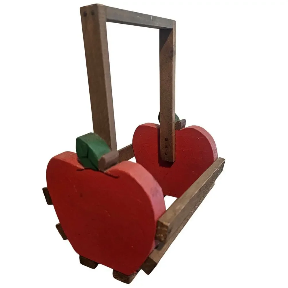 Vintage Rustic Wooden Apple Crate Basket Caddy Cottage Boho 90s Retro Trinket